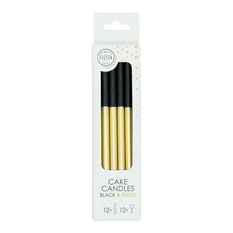 Velas de pastel Globos 9,5 cm con soportes oro negro - 12 uds.