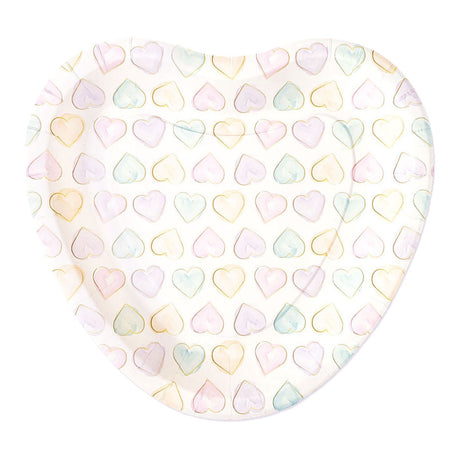 Globos platos de papel 23cm corazones acuarelas en forma de corazón - 8 uds.