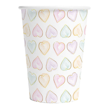 Vasos de papel Globos 210ml corazones acuarelas - 8 uds.
