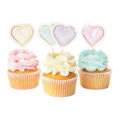 Globos cake picks corazones acuarelas - 12 uds.