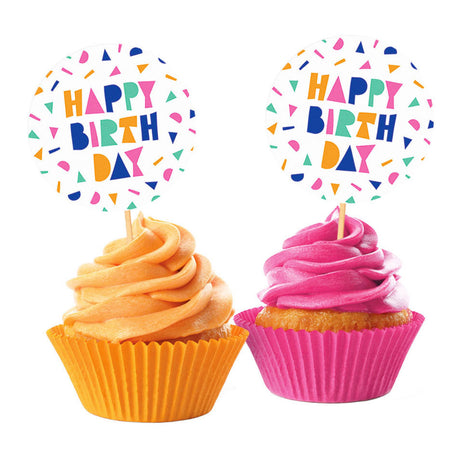 Palillos para tarta Globos feliz cumpleaños - 12uds.
