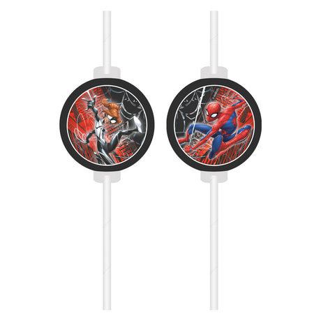 Pajitas de papel Globos spiderman world of web - 4 uds.