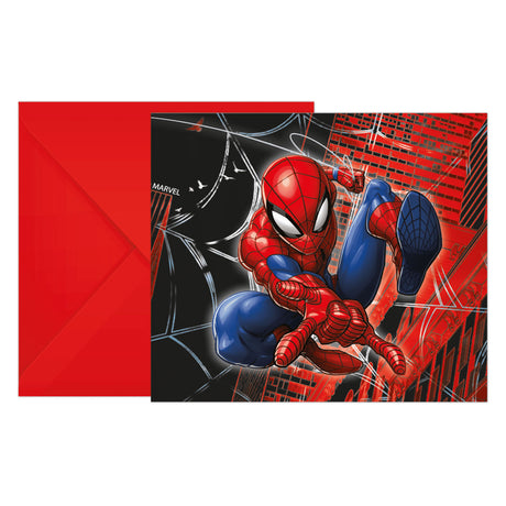Globos invitaciones con sobres mundo spiderman o telaraña - 6 uds.