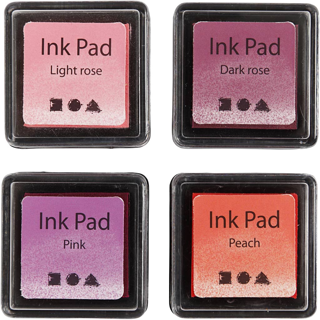Tinta para sellos Creativ Company, melocotón, rosa, rosa claro, rosa oscuro, altura: 2 cm, medidas 3,5x3,5 cm, 4 piezas 1 caja