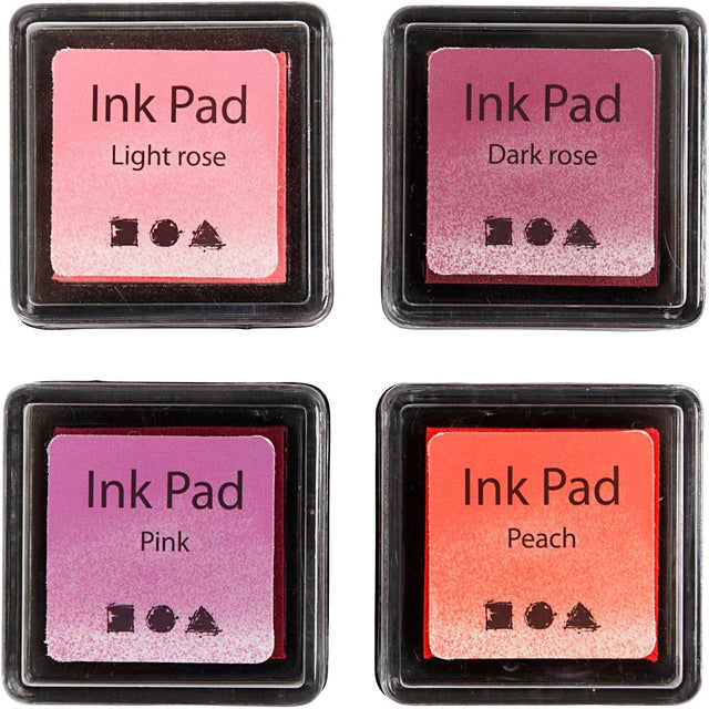 Tinta para sellos Creativ Company, melocotón, rosa, rosa claro, rosa oscuro, altura: 2 cm, medidas 3,5x3,5 cm, 4 piezas 1 caja