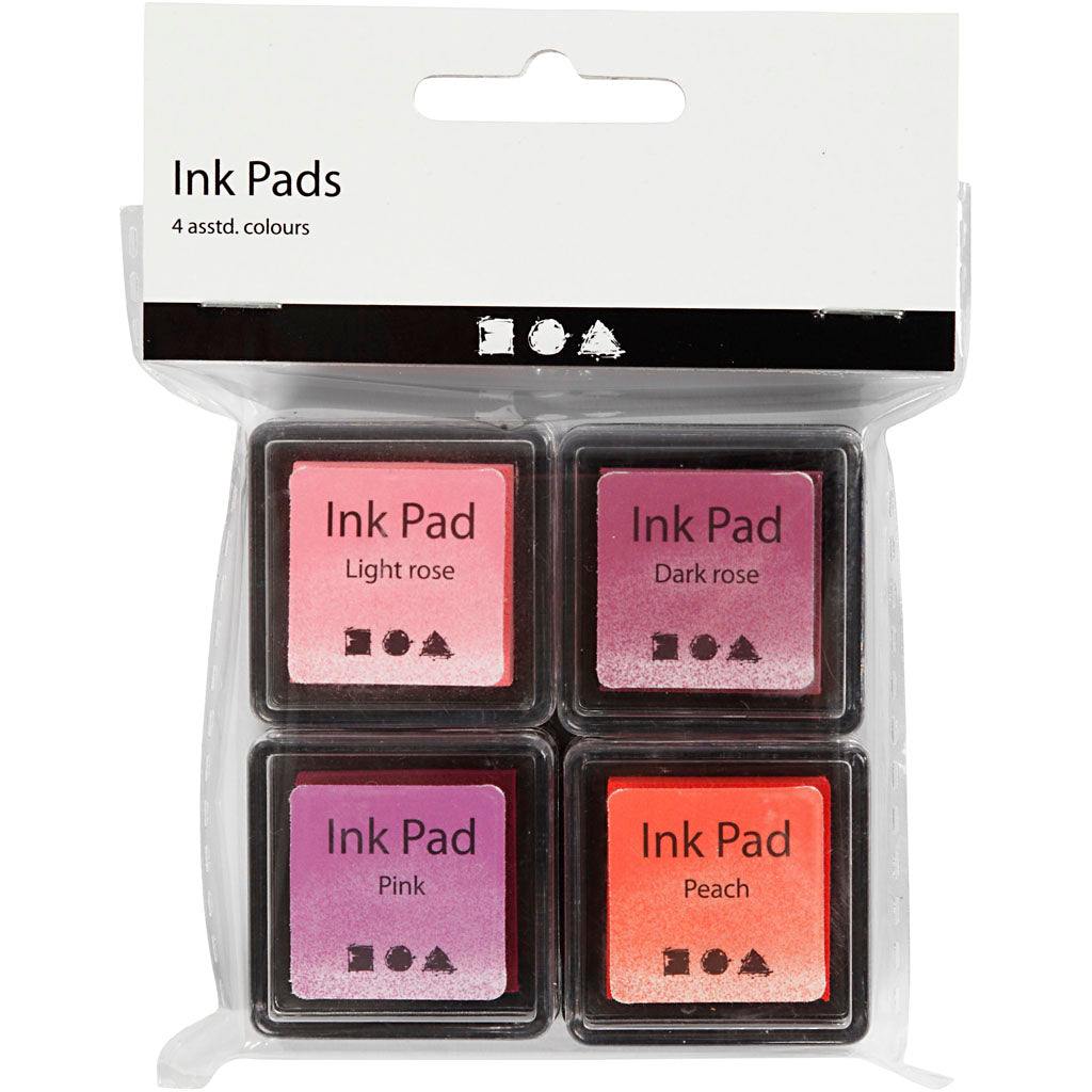 Tinta para sellos Creativ Company, melocotón, rosa, rosa claro, rosa oscuro, altura: 2 cm, medidas 3,5x3,5 cm, 4 piezas 1 caja