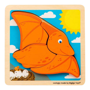 Bigjigs rompecabezas de madera con forma de pterodáctilo - 4 piezas.