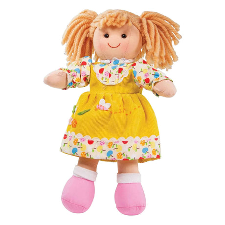 Bigjigs toys muñeca de tela margarita - bigjigs - muñeca niña con vestido amarillo - 28 cm