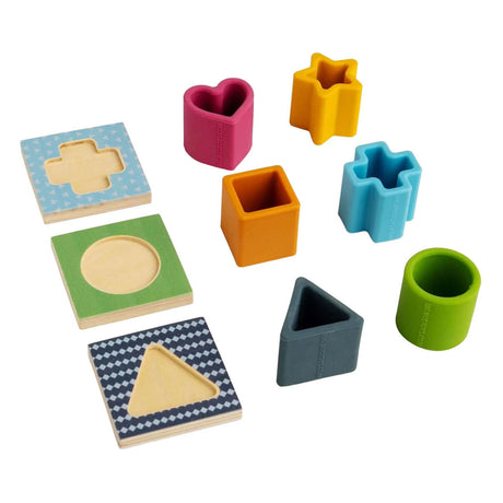 Puzzle con formas Bigjigs de madera y silicona - 13 piezas.