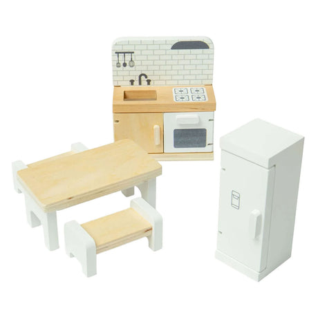 Muebles de cocina para casa de muñecas de madera Bigjigs - 5 piezas.