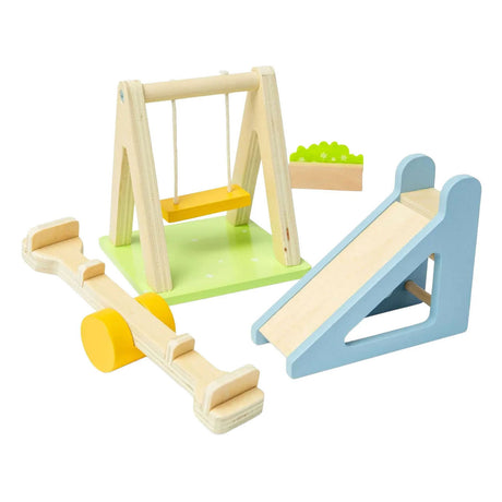 Juego de muebles de jardín para casa de muñecas de madera Bigjigs - 4 piezas.