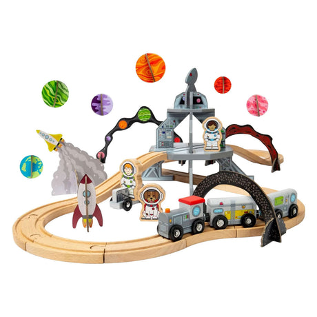 Juego de trenes espaciales de madera Bigjigs - 40 piezas.