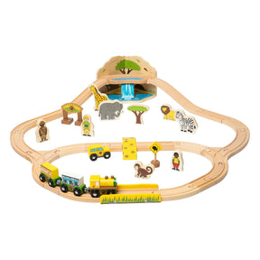 Juego de trenes safari de madera Bigjigs - 38 piezas.