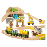 Juego de trenes safari de madera Bigjigs - 38 piezas.