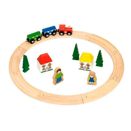 Bigjigs set básico de vías de tren de madera - - 20 piezas - con rieles, tren y figuras