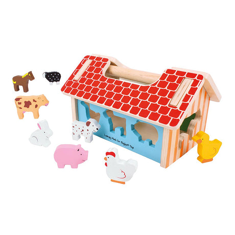 Caja clasificadora de madera con forma de granja Bigjigs