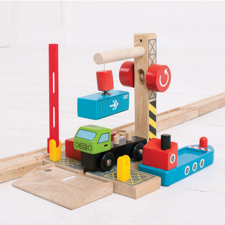 Rieles de madera Bigjigs - astillero de contenedores