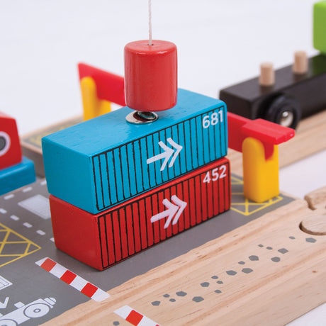 Rieles de madera Bigjigs - astillero de contenedores