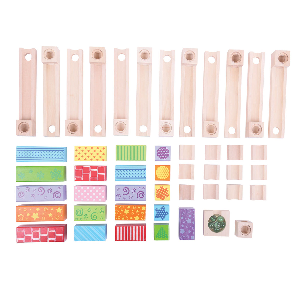 Pista de mármol de madera Bigjigs - - 53 piezas