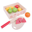 Bigjigs toys caja de madera con fruta y velcro - con cuchillo y tabla - bigjigs - 18 piezas