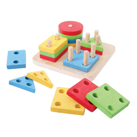 Bigjigs Toys Juego de apilar formas de madera bigjigs, 17 piezas.
