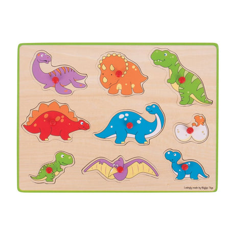 Bigjigs rompecabezas de madera con dinosaurios, 9 piezas.