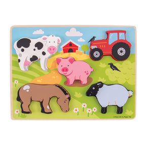 Granja de rompecabezas de madera Bigjigs, 5 piezas.