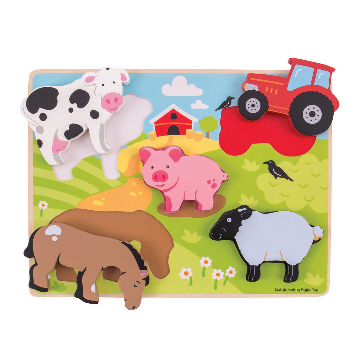 Granja de rompecabezas de madera Bigjigs, 5 piezas.