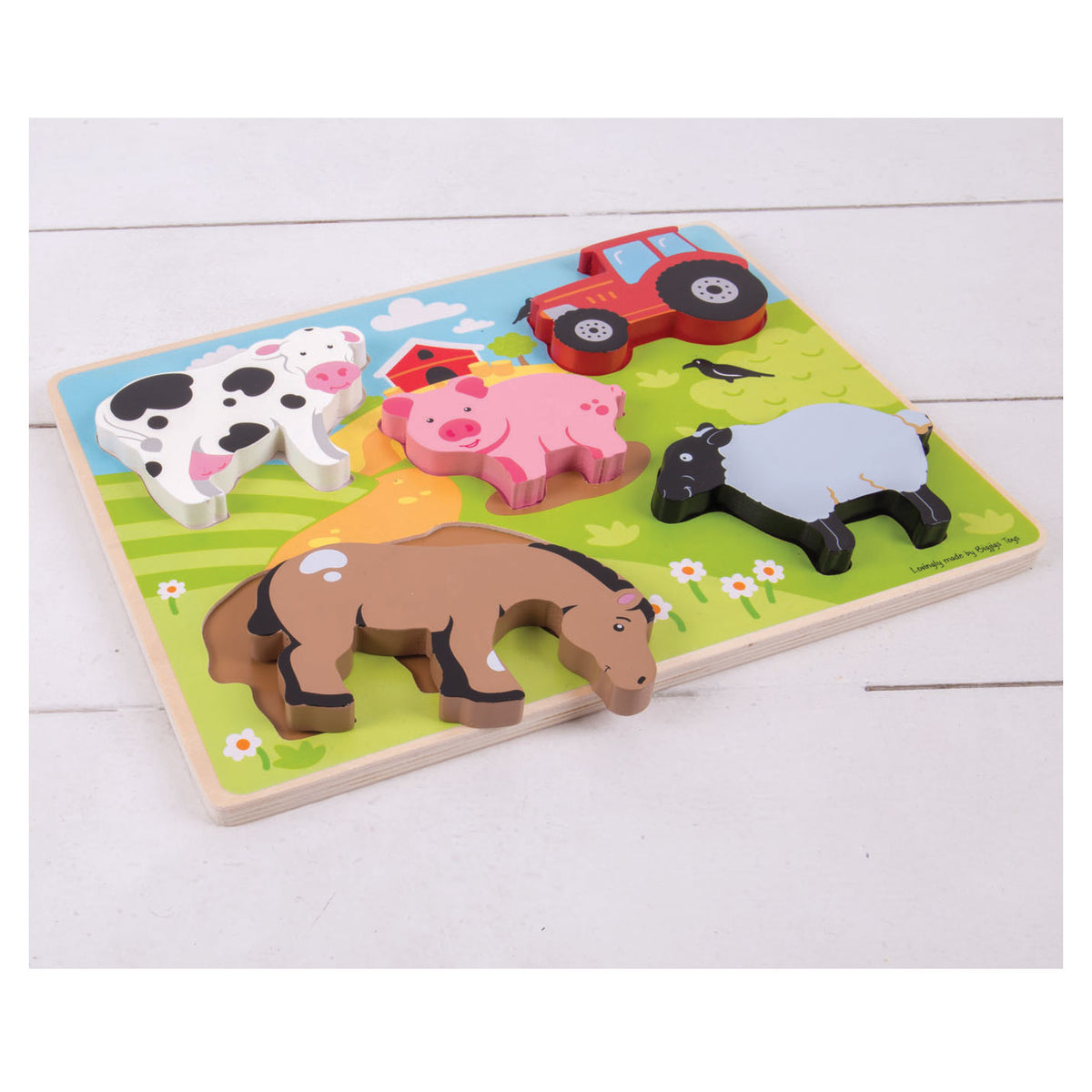 Granja de rompecabezas de madera Bigjigs, 5 piezas.