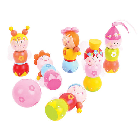 Bigjigs juego de bolos de madera princesas, 7 piezas.