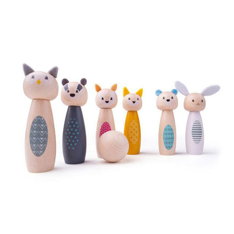 Simply scandi bigjigs juguetes - juego de bolos 'animales del bosque' - juguetes de madera - juego de bolos de madera - 7 piezas