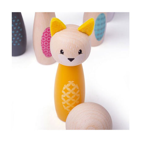 Simply scandi bigjigs juguetes - juego de bolos 'animales del bosque' - juguetes de madera - juego de bolos de madera - 7 piezas