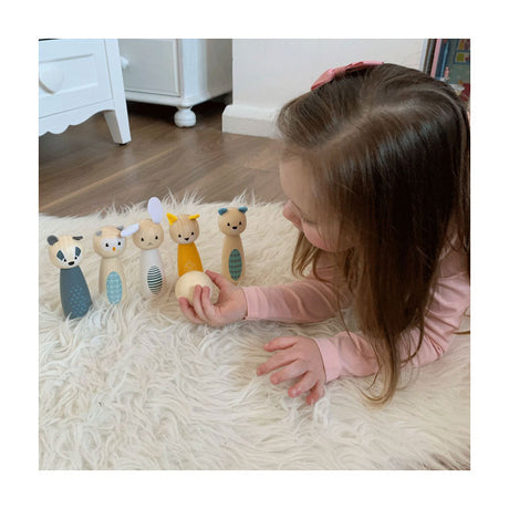Simply scandi bigjigs juguetes - juego de bolos 'animales del bosque' - juguetes de madera - juego de bolos de madera - 7 piezas