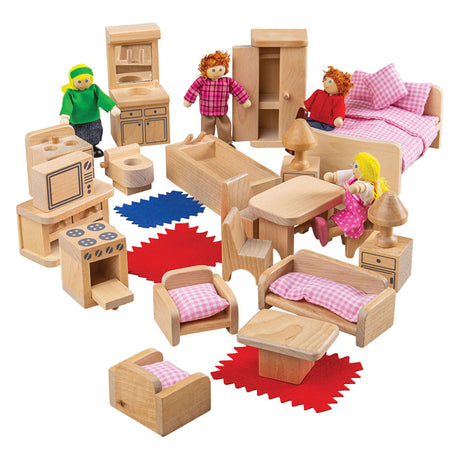 Casa de muñecas Bigjigs - muebles y muñecas - 26 piezas -