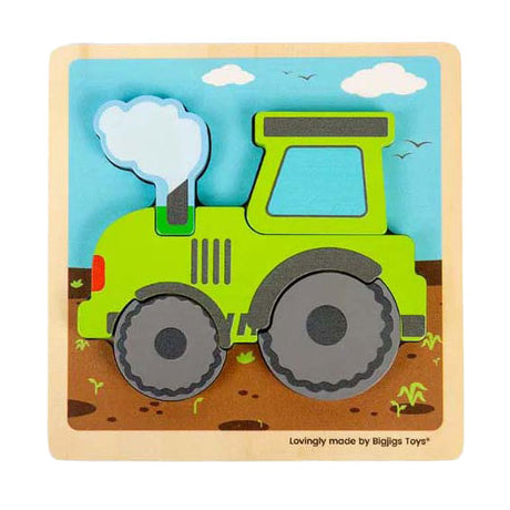 Bigjigs tractor rompecabezas con incrustaciones de madera y formas extraíbles, 5 piezas.