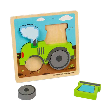 Bigjigs tractor rompecabezas con incrustaciones de madera y formas extraíbles, 5 piezas.