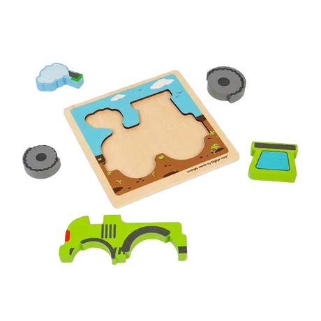 Bigjigs tractor rompecabezas con incrustaciones de madera y formas extraíbles, 5 piezas.