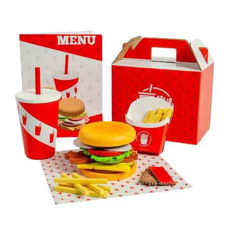 Juego de hamburguesas y patatas fritas de madera Bigjigs, 48 ​​piezas.