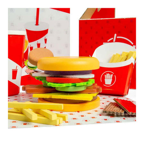 Juego de hamburguesas y patatas fritas de madera Bigjigs, 48 ​​piezas.