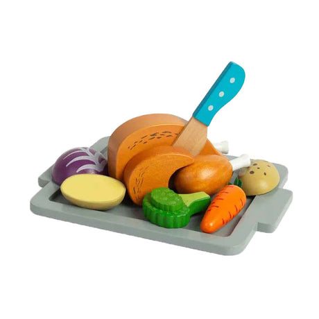Juego de cena de asado de madera Bigjigs, 12 piezas.