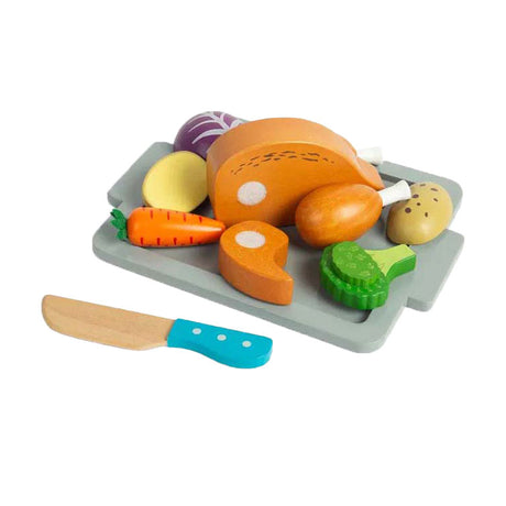 Juego de cena de asado de madera Bigjigs, 12 piezas.