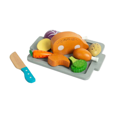 Juego de cena de asado de madera Bigjigs, 12 piezas.