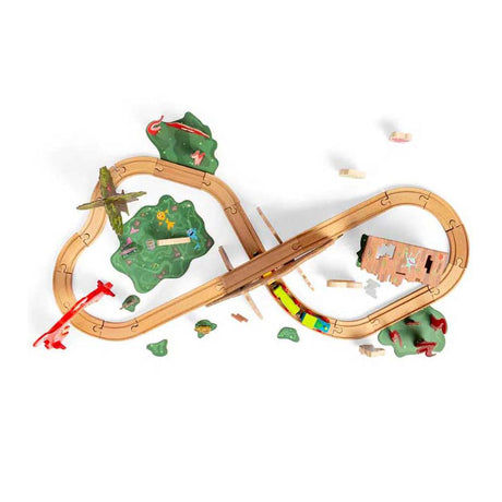 Juego de trenes monstruosos de madera Bigjigs, 50 piezas.