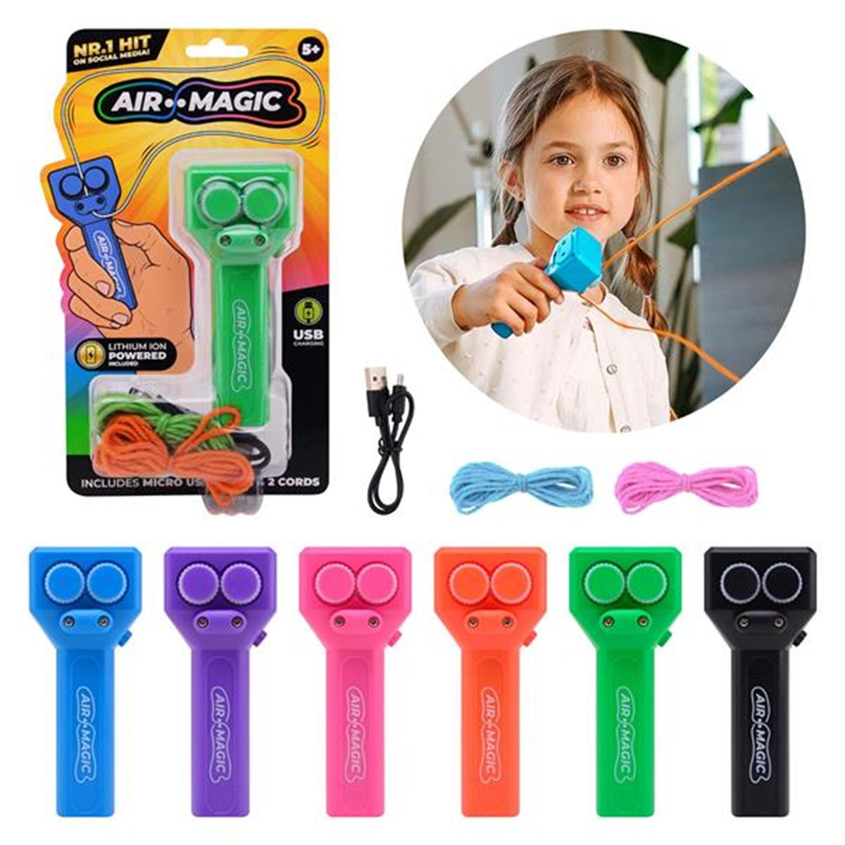 Juego de cuerda mágica de aire Johntoy. recargable a través de USB