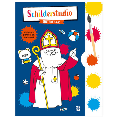 Libro para colorear de editorial estándar con paleta de pintura y pincel Sinterklaas