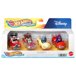 Hot Wheels Racerverse - 4 coches de metal con conductor de Disney - vehículo de juguete