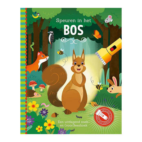 Los editores de Lantern buscan en el libro de búsqueda forestal con una linterna de cartón.