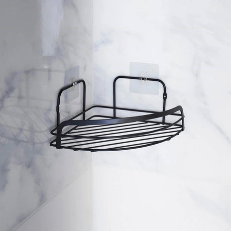 Wicotex esquinero de baño metálico con 2 tiras adhesivas negro 22,8x29,8x10cm