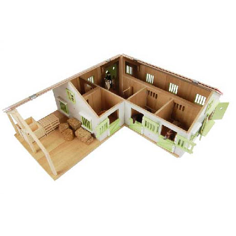 Establo de esquina para caballos con forma de globo terráqueo infantil con 3 cajas y trastero 1:24 68x77x27cm rosa (sin accesorios)