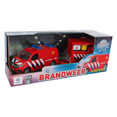Brigada de bomberos de Kids Globe VW Transporter con remolque